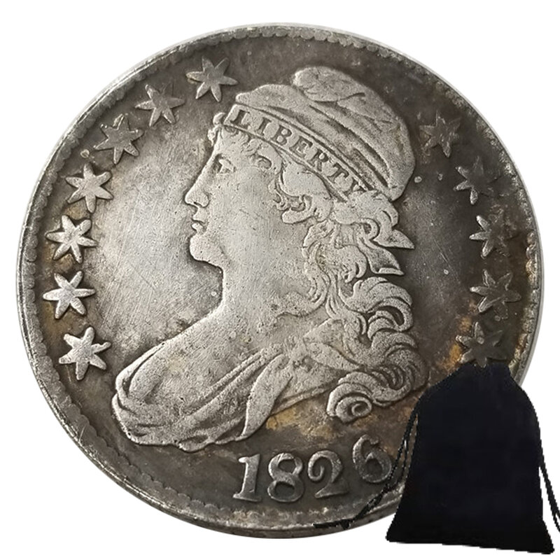 Luxury 1826 US Liberty Half Dollar Fun Couple Art Coin/Nightclub Decision Coin/Good Luck Commemorative Pocket Coin+Gift Bag