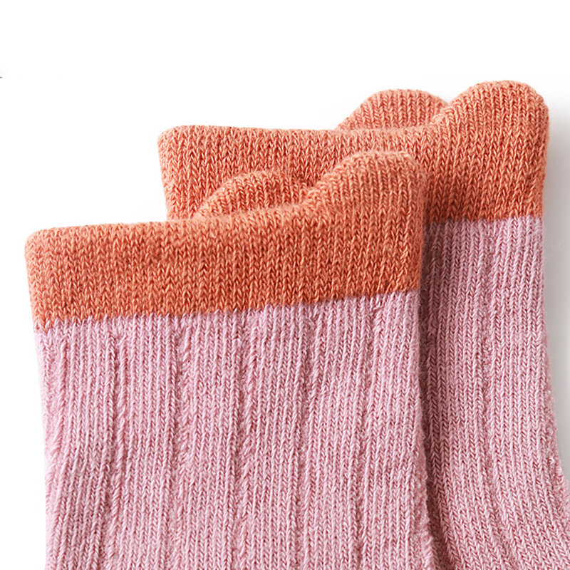 Calcetines de algodón puro para bebé, medias de tubo medio antideslizantes, transpirables, colores de contraste, primavera y otoño, lote de 3 pares