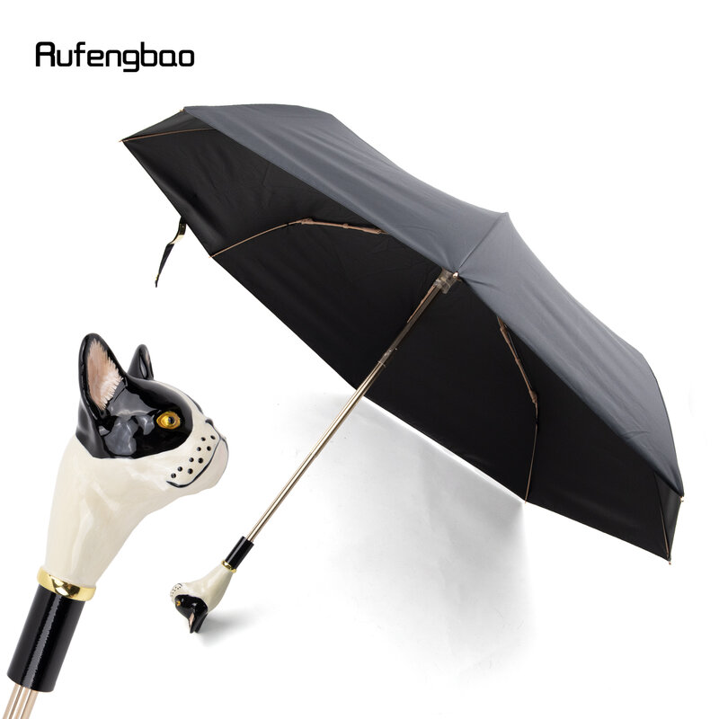 Payung anti angin dan hujan, payung otomatis, payung pegangan anjing untuk pria wanita, payung lipat perlindungan UV, payung anti angin dan hujan