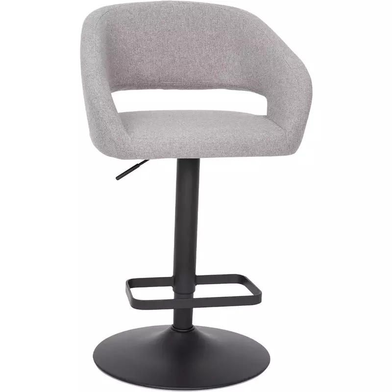 Комфортный и Стильный Современный барный стул с круглой средней спинкой и подставкой для ног, регулируемая по высоте-серая ткань, черная основа