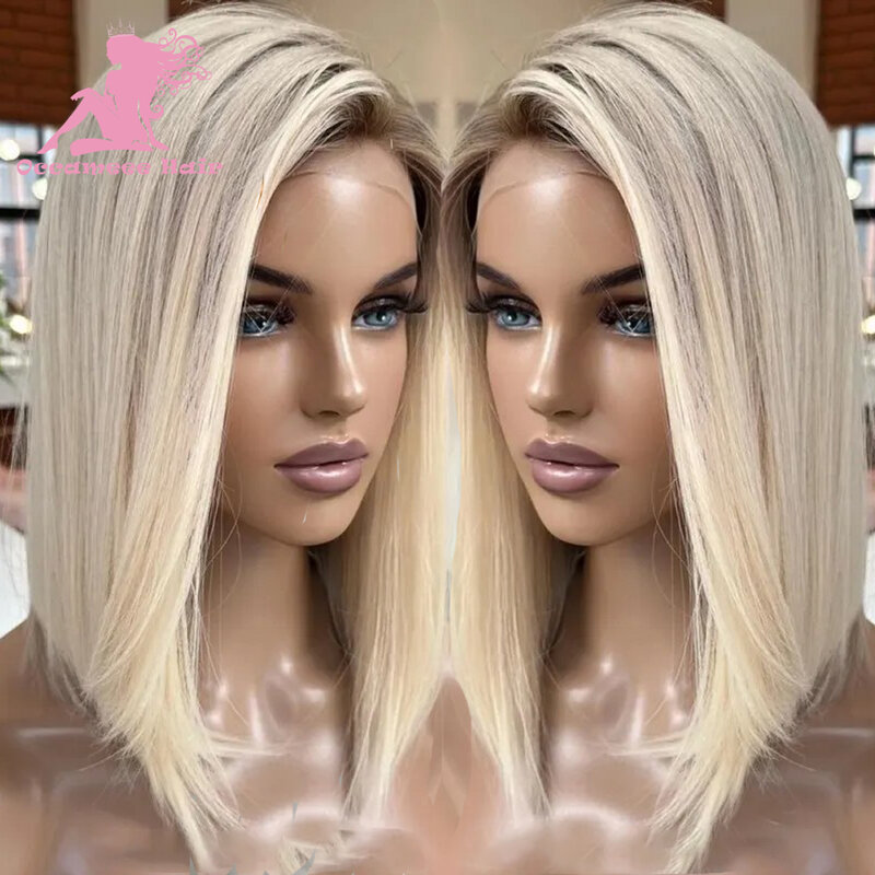 Bob Wig Human Hair Short Ash Blonde Lace Front Bob Wig 13x4 HD Transparent Lace 4x4 Closure Wig Preplucked Human Wigs Ready To G