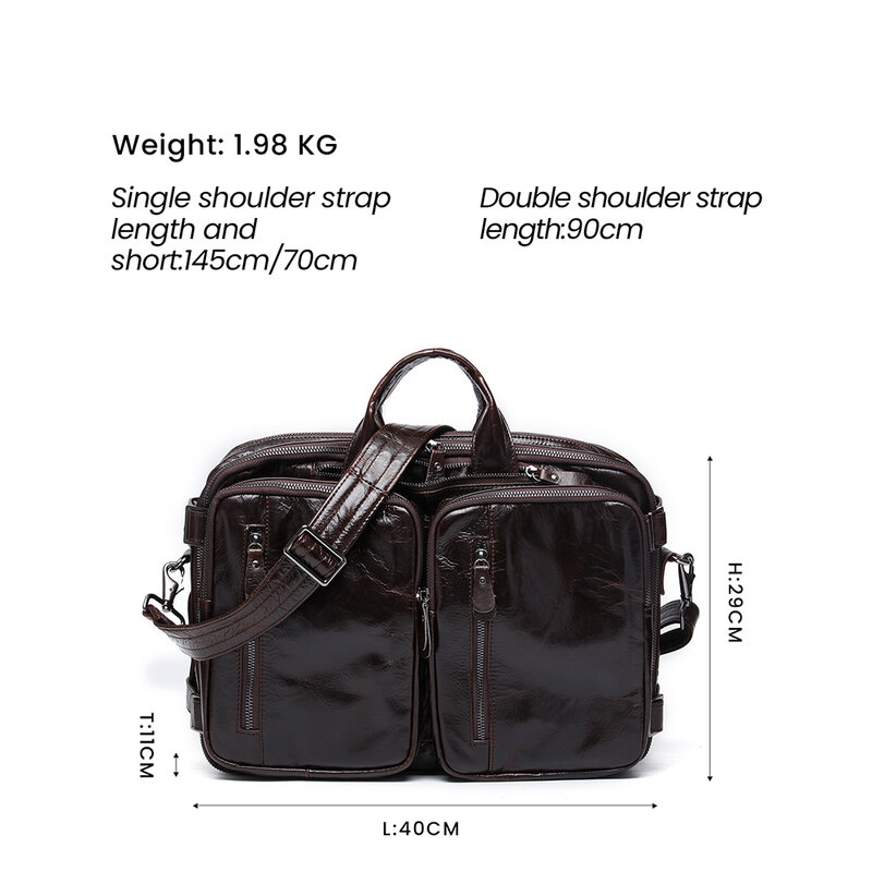 JOGUJOS Men's Briefcase Cow Genuine Leather Messenger Bag 15.6" Laptop Shoulder Bag Large Capacity Multifunctional Handbag Tote