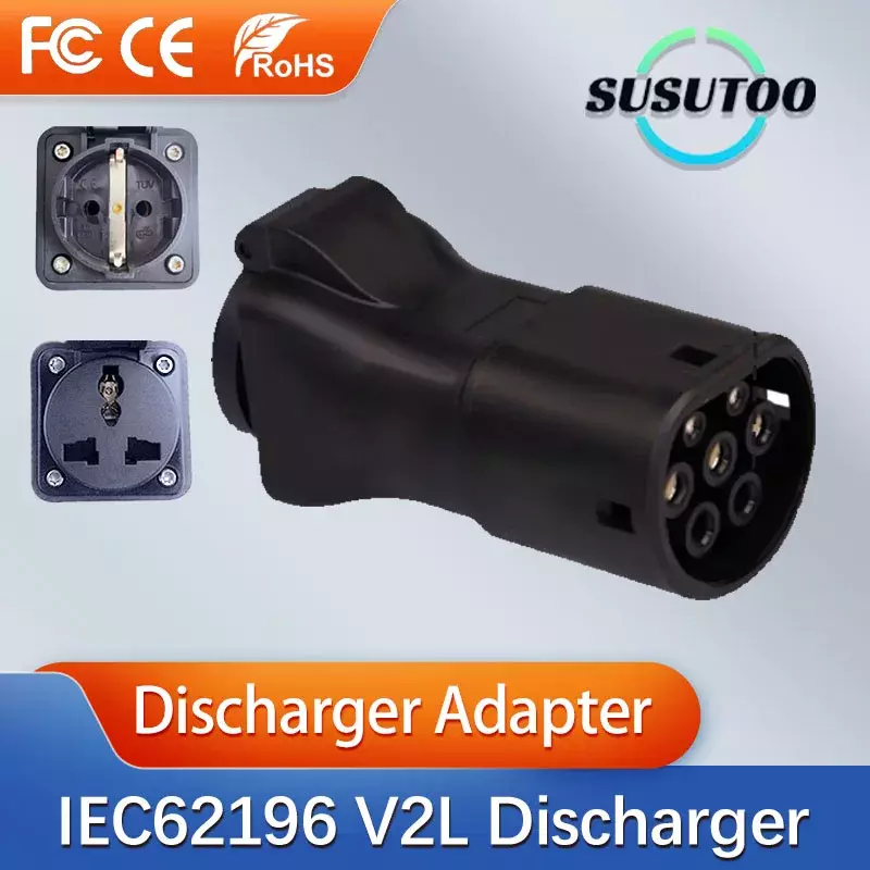 Electric Car Side Discharge Plug EV Type2 16AChargerconverterwith EU Socket Outdoor Power Supply Station( need car supports V2L)