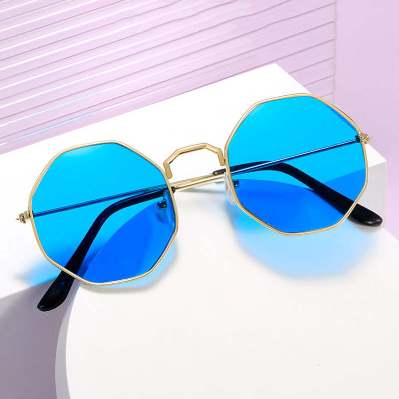 Occhiali da sole con montatura in lega ottagonale Vintage in stile coreano occhiali da sole con lenti colorate con montatura rotonda retrò occhiali da sole