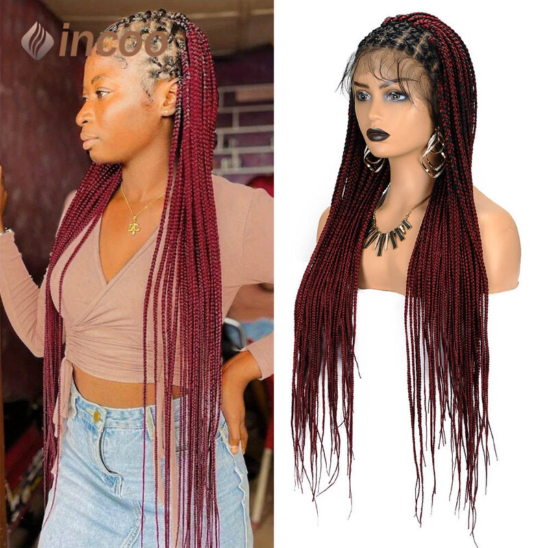 36'' Full Lace Braid Wigs Synthetic Full Lace Box Braided Wigs for Black Women Criss Cross Braids Wigs with Baby Hair