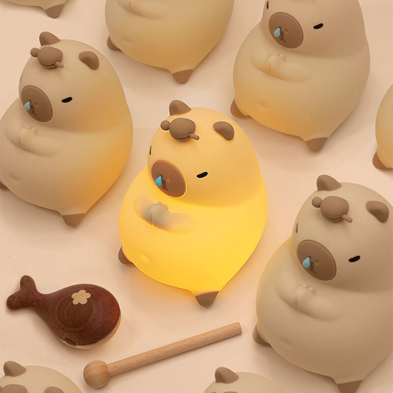 Capybara Silicone Nightlight USB Rechargeable Touch Switch Timing Dimming Cute Cartoon Animal Night Lamp for Children Room Decor
