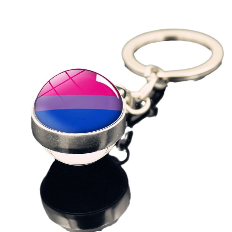 Gantungan Kunci Kaca Cabochon untuk Gay Pride pola pelangi bola sisi ganda hadiah perhiasan grosir Dropshipping baru 2024
