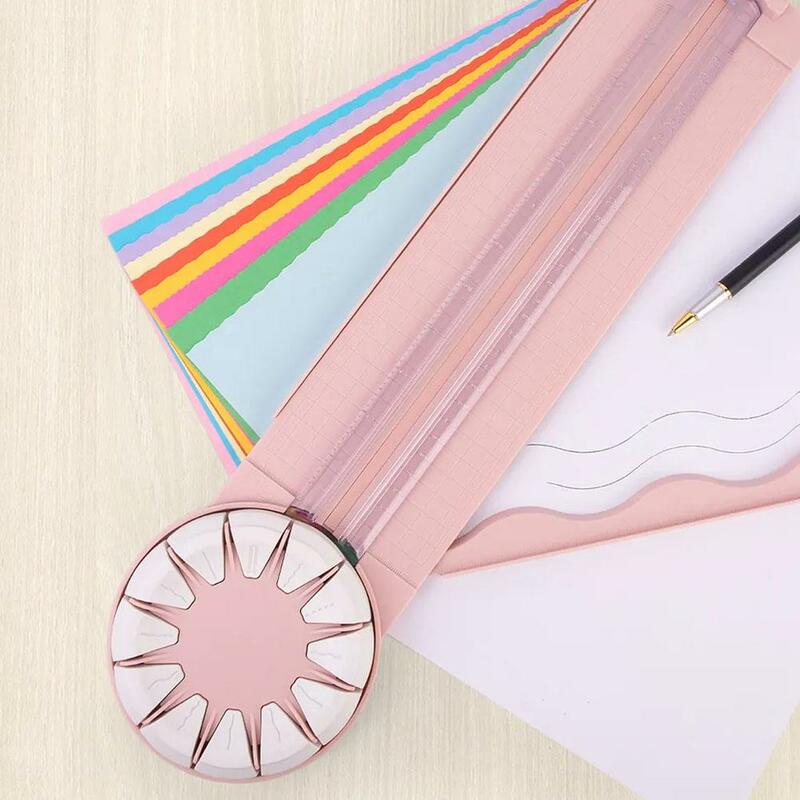 Cortador de papel para corte manual multifuncional, linhas retas onduladas, ferramenta artesanal de mão, 360 rotativo, 12in 1