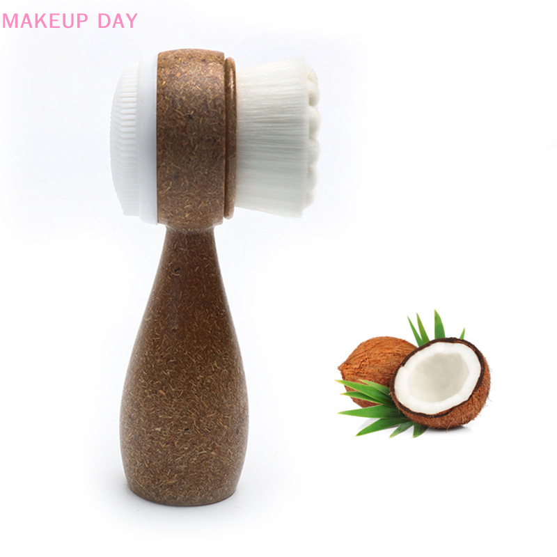 Coconut Shred Handle Facial Brush Double Sided Facial Cleanser Blackhead Removing Pore Cleaner Exfoliating Facial Brush