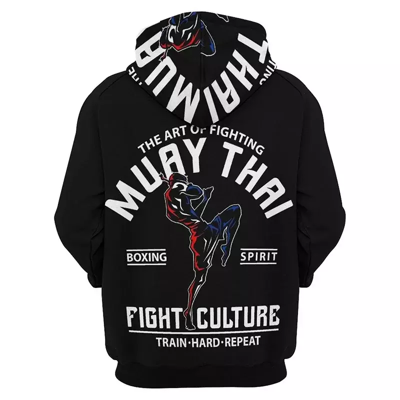 Muay Thai Boxing Flat Angle Print Hoodie Men's Kids Fashion Sports Pullover Gym Boxing Sweatshirt Harajuku Hoodie