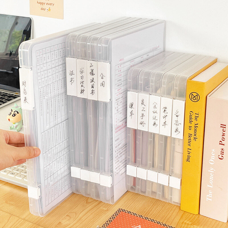 Caja de almacenamiento de archivos A4, carpeta portátil transparente, organizador de documentos, cajas de clasificación de papel de prueba impermeables y a prueba de polvo