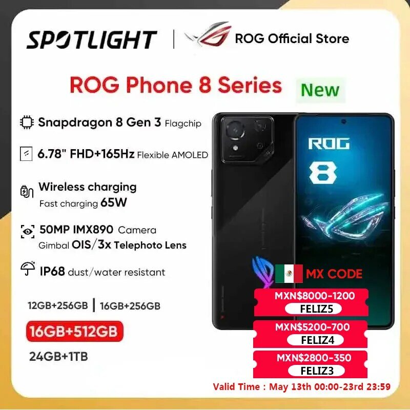 2024 neue Asus Rog Telefon 8 Gaming Telefon Snapdragon 8 Gen 3 165Hz E-Sport-Bildschirm 5500mAh Akku kabelloses Laden Handy