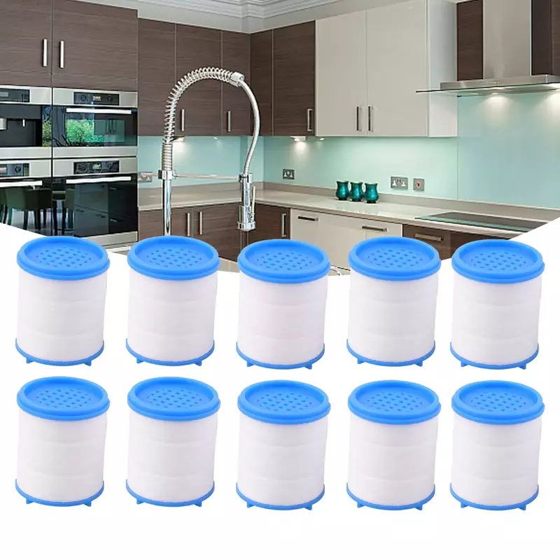 Elemen Filter katun PP biru + putih, pemurni air keran kamar mandi dapur mudah dipasang pembersihan efektif