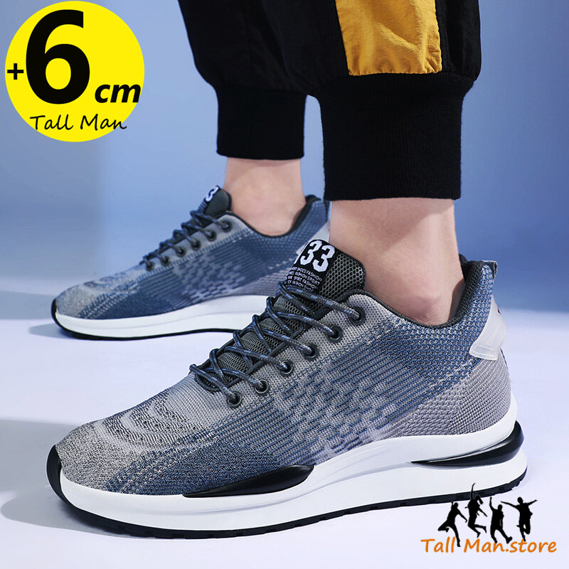 Men Sneakers Sports Lift  Height Increase Insole 6cm Mesh Plus Size 37-44