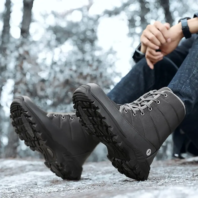 Sepatu bot salju, sepatu bot pria musim dingin, sepatu bot salju, sepatu untuk pria, sepatu tebal mewah, anti air, sepatu anti selip, hangat, ukuran Plus 46