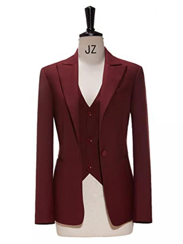 Setelan Wanita Hitam 3 Buah Blazer Berkancing Sebaris Bisnis untuk Pakaian Kerja Kantor Setelan Wanita (Blazer + Rompi + Celana) Set