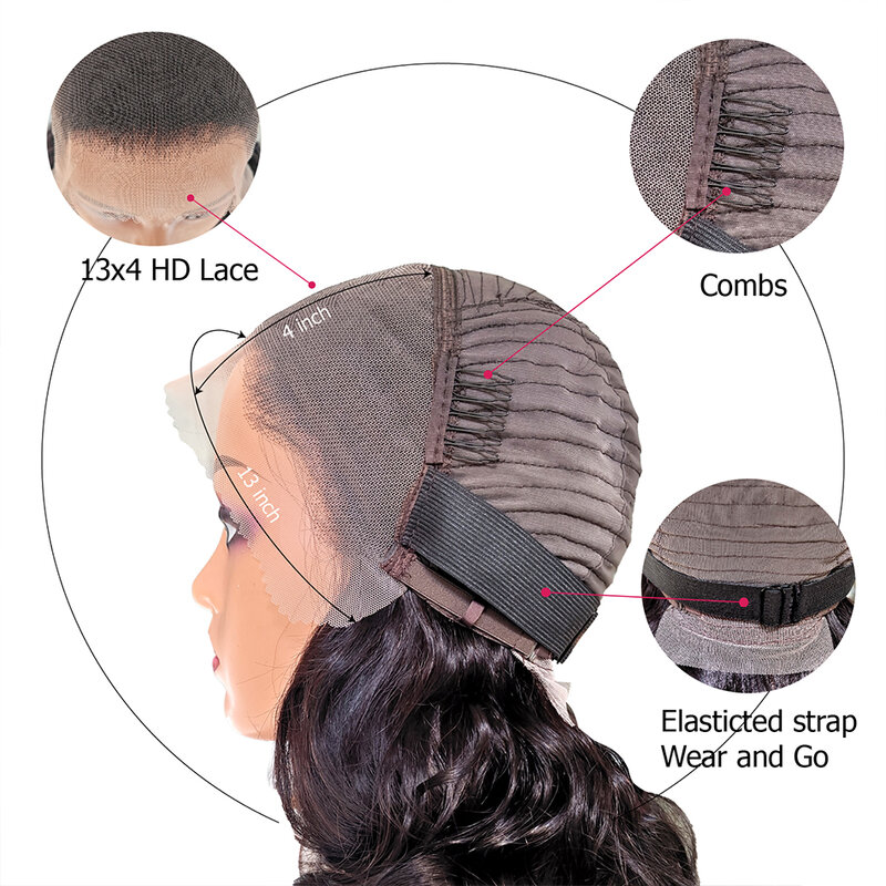 Натуральные человеческие волосы 12 А, необработанные вьетнамские парики без клея с двойной утопленной волной, 13x4 HD, 250% плотность