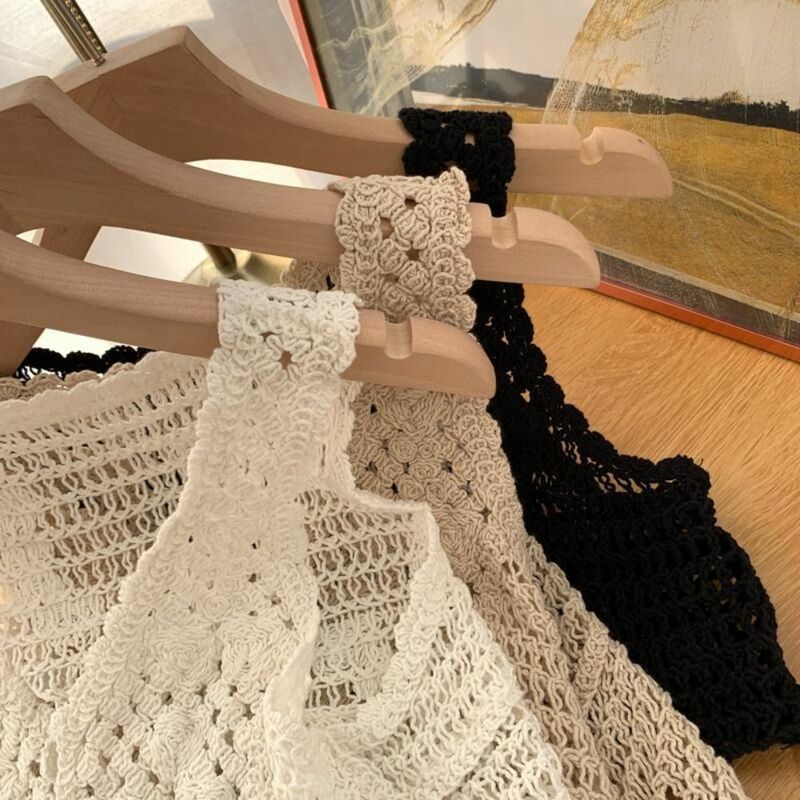 Hollow Out Vest Crochet Crop Tank Tops Vintage Sleeveless Fabric Beach Buttons Up Cardigans Chic Knitted Casual Tops Women