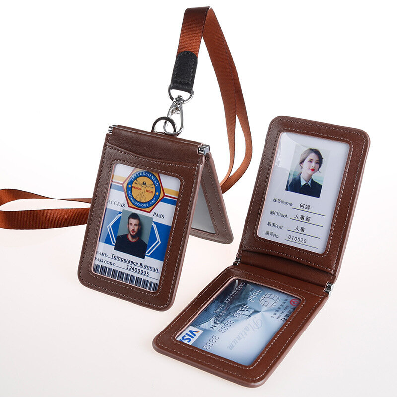 คุณภาพสูงของแท้หนัง ID Card ชุดผู้ถือป้ายใสกระเป๋าสตางค์ใส่บัตรเครดิตคลิป Badge อุปกรณ์ตัวยึด