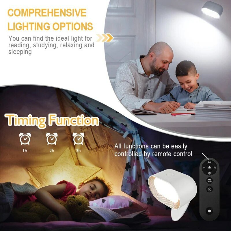Lampu Dinding LED putar 360 °, lampu malam RGB 5 tingkat kecerahan dapat diisi ulang dan Remote kontrol untuk lampu rumah tangga