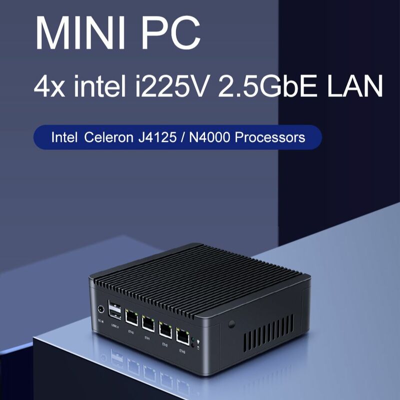 BEBEPC Mini PC 4 LAN 2.5G Fanless Celeron J4125 N4000 DDR4 Firewall Pfsense Computador Windows 10 Linux Ubuntu Router WIF minipc