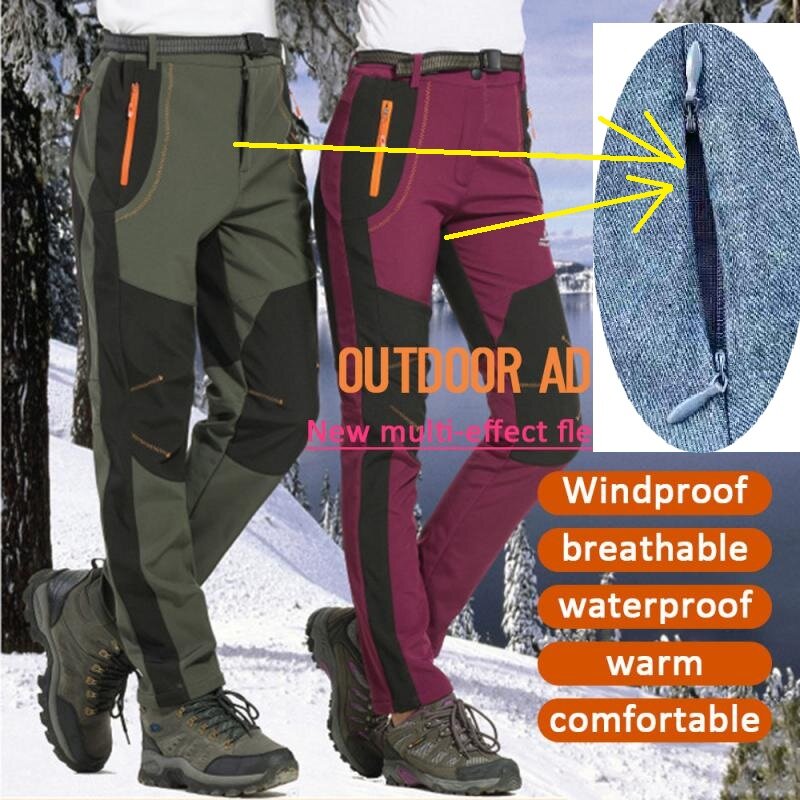 남녀공용 하이킹 바지, 소프트 쉘 바지, 방수 방풍 야외 바지, 가랑이 지퍼, 쉬운 열기, 가을, 겨울