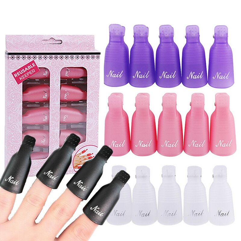 10Pcs/Box UV Gel Polish Remover Clips Colorful Acrylic Nail Art Soak Off Cap Clips DIY Nails Cleaning Manicure Finger Wrap Tools