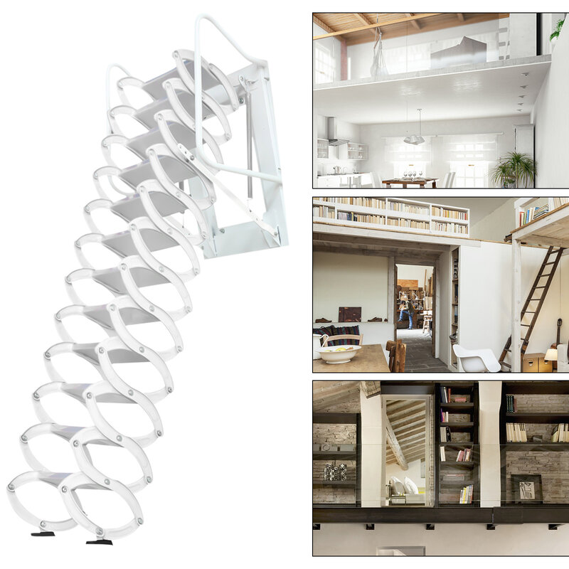 Escalera plegable montada en la pared para el hogar, escalera blanca para Loft, ático para casa decorativa