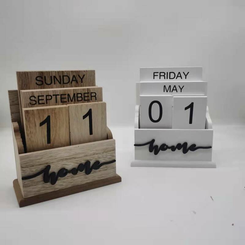 Wooden Perpetual Calendar Blocks Frame Countdown Card Display Home Office Table Ornaments Wedding Decorations Photography Props