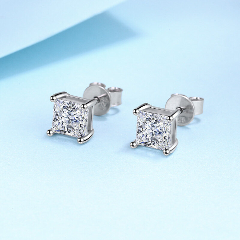 Genuine 925 Sterling Silver High-quality Fashion Jewelry Square Crystal Stud Earrings For Woman New XY0284