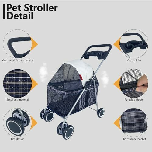 4 Wheels Posh Foldable Pet Stroller for Medium Small Dogs/Cats, Easy Fold, Waterproof Portable Dog Cat Stroller for Travel