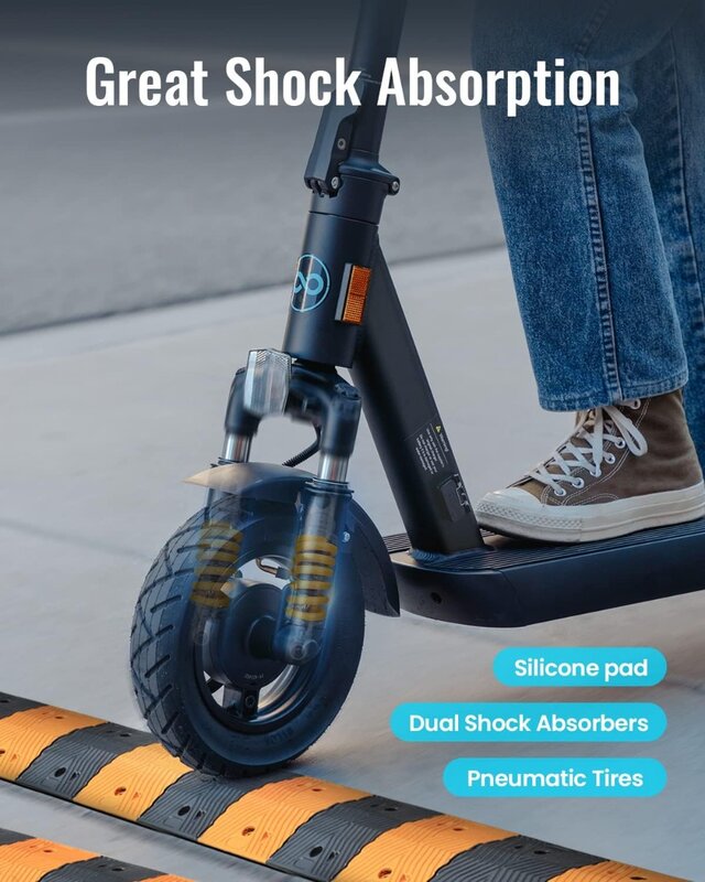 Scooter elétrico com amortecedores duplos para adultos, NFC Safety Lock, Turn Signal, até 31 milhas, 18.6Mph, Motor 500W