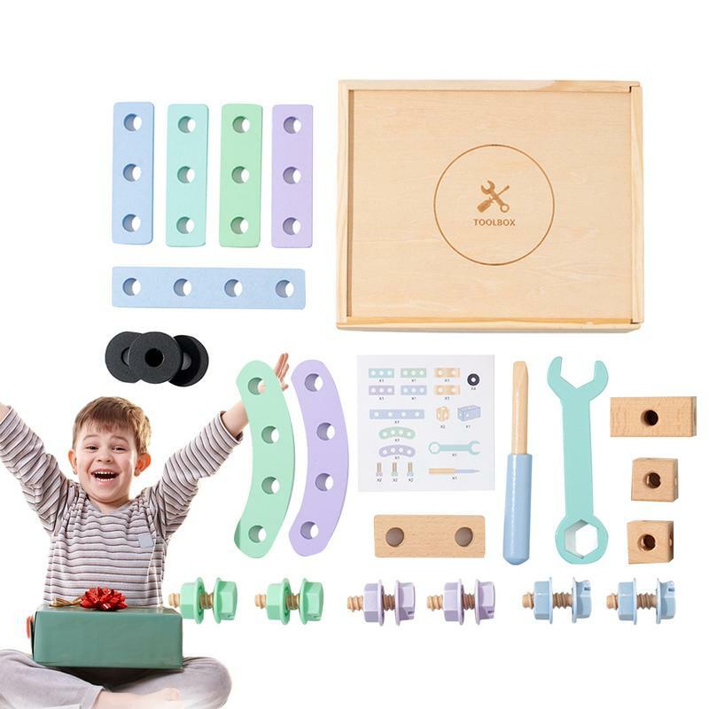 Kids Wooden Tool Wooden Building Block Pretend Play DIY Montessori Toys Preschool Nut Screw Assembly Simulation Tool Early