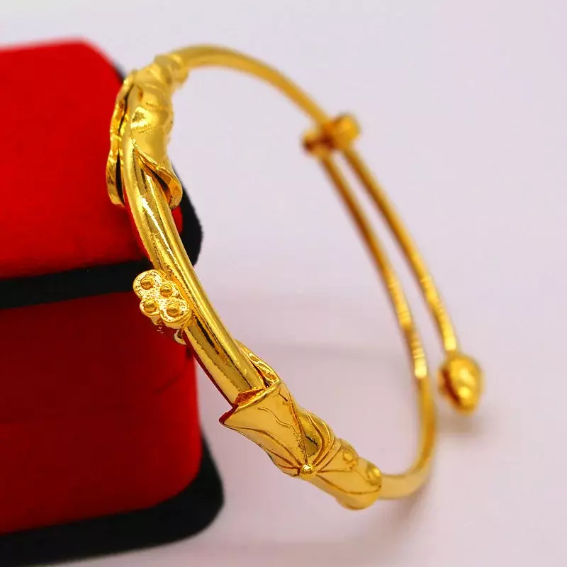 Mencheese Imitation Gold New Ethic Style Bracelet All match Personalized Push pull Buckle Adjustable Bright Lotus Lotus Bracelet