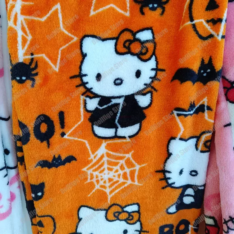 Sanrio boże narodzenie Hello Kitty piżama Halloween flanelowa moda Kawaii wełniane Anime kreskówka na co dzień domowe spodnie jesień