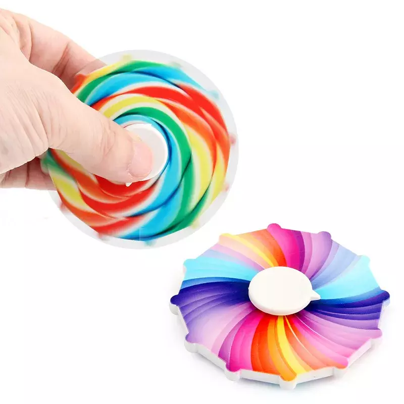 Neuheit lustige Fingers pitze Stress abbau Spielzeug doppelseitig UV-bedruckte Spinn scheibe bonbon farbene Fingers pitze Gyroskop Kinderspiel zeug