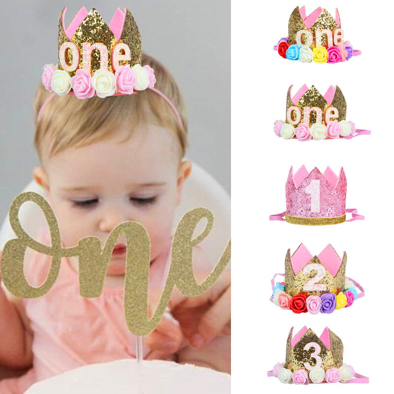 Venda quente elástico do bebê 2nd aniversário chapéu de cabelo banda presentes princesa coroa headwear headband foto adereços festa aniversário headdress