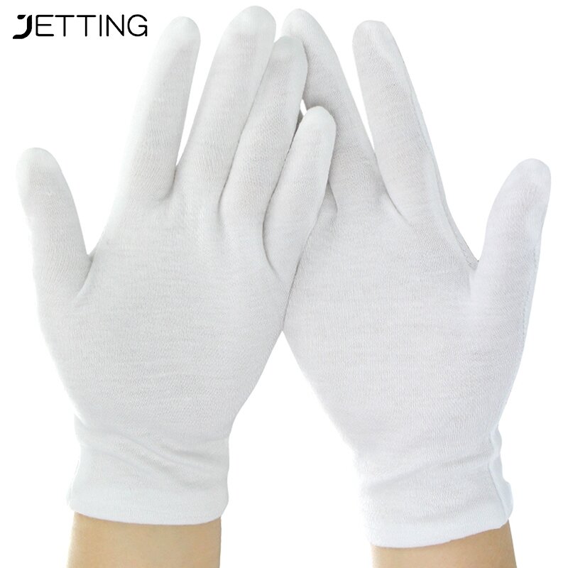 ถุงมือผ้าฝ้ายมารยาท1คู่ถุงมือสีขาวถุงมือผ้าฝ้ายมารยาทบริกรเครื่องประดับคนงานถุงมือดูดซับเหงื่อ