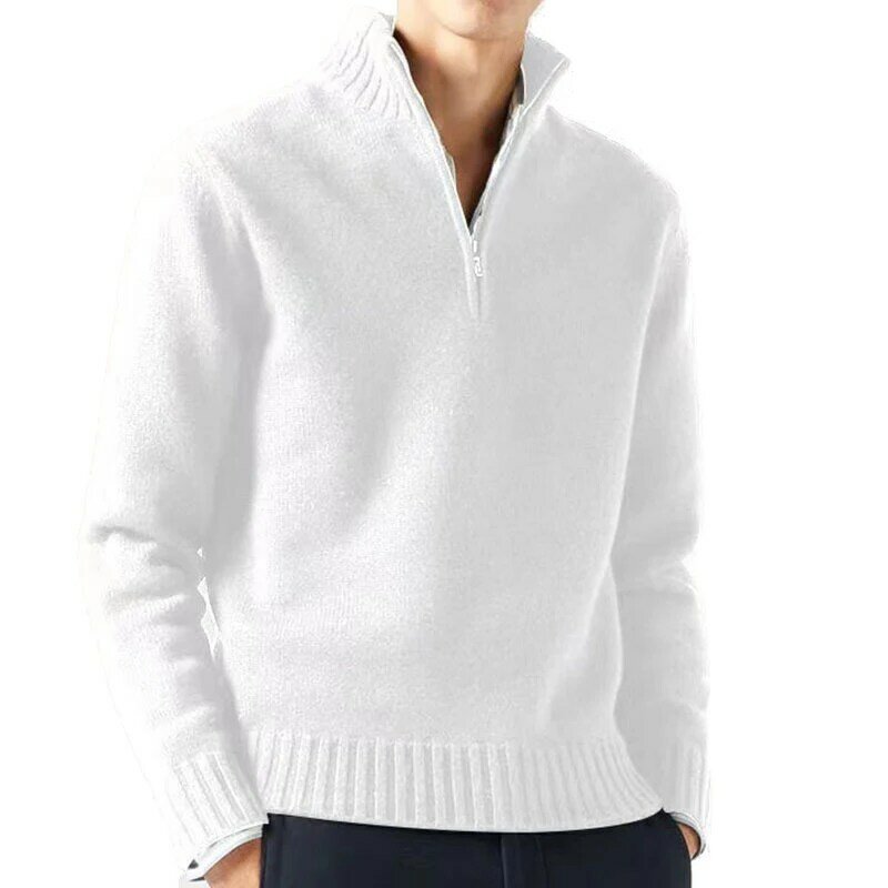 Suéteres de punto con media cremallera para hombre, jersey de manga larga, Color sólido, Tops cálidos informales, otoño e invierno, nuevo