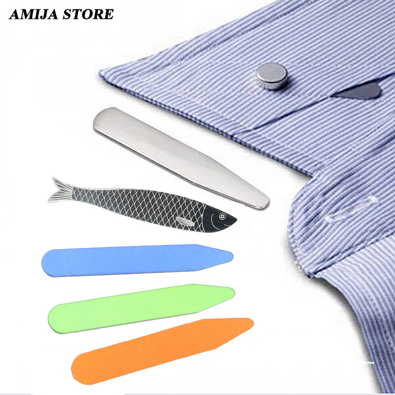 2Pcs Metal Collar Stays Stiffeners Bones For Bussiness Party Dress Shirt Men's Gifts Fish Type Blue Collar Support Man Jewelry