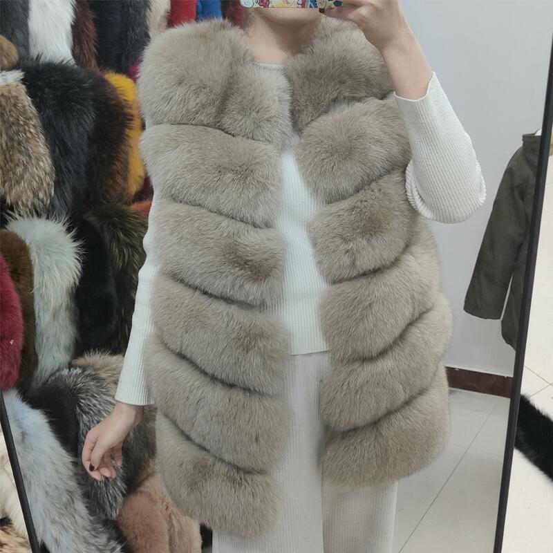 Naturalny prawdziwe futro z lisa średniej długości płaszcz damski ciepła kurtka zimowa kamizelka luksusowa futrzana jesień duży rozmiar jednolity kolor CoatXS-10XL
