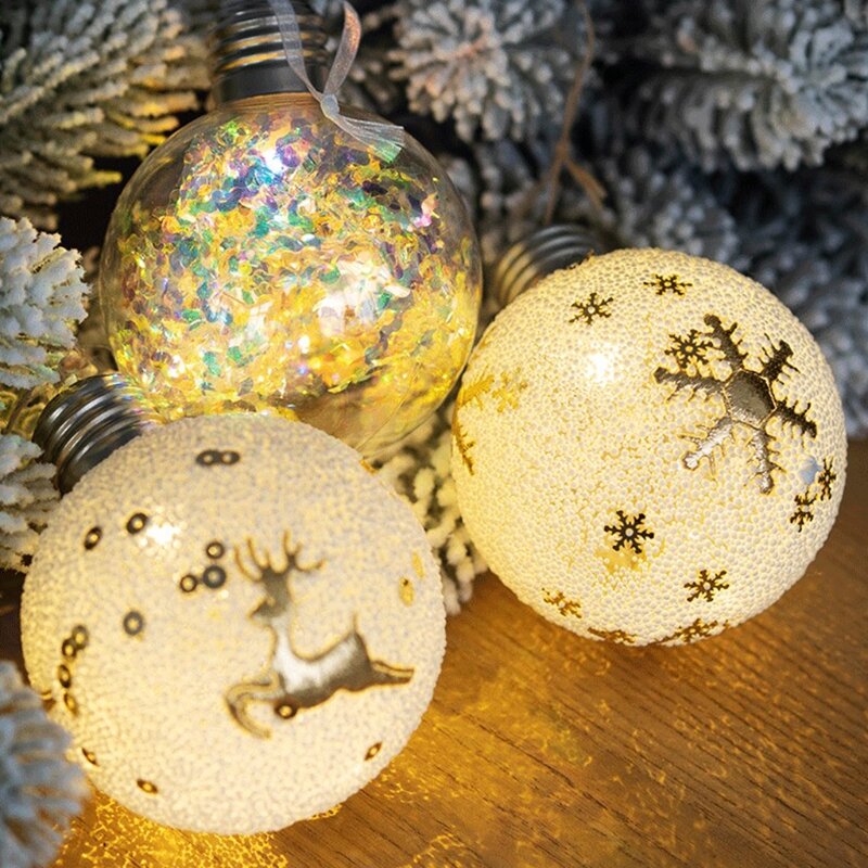 Para criativo led bola ornamentos forma lâmpada desenhos animados rena floco neve árvore enfeites