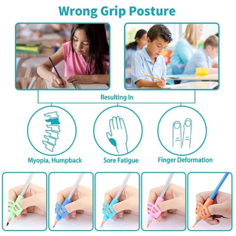 Writing Silicone Pencil Grips for Kids, Pen Holder, Student Learning Practice, Correção de postura de caligrafia, Children, 2 pcs, 4pcs