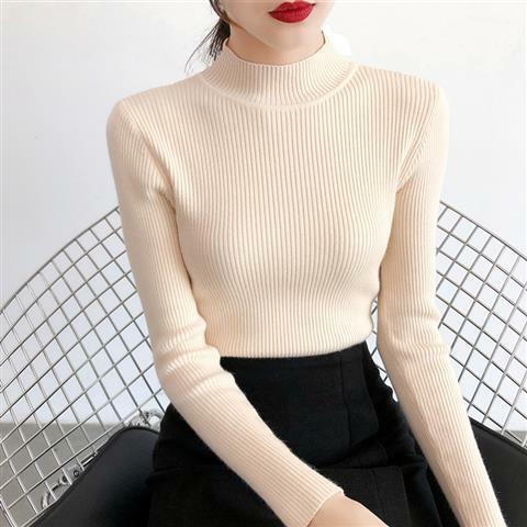 Suéter de punto elástico para mujer, Jersey informal, ajustado, cuello alto, cálido, moda coreana, otoño e invierno, 2023