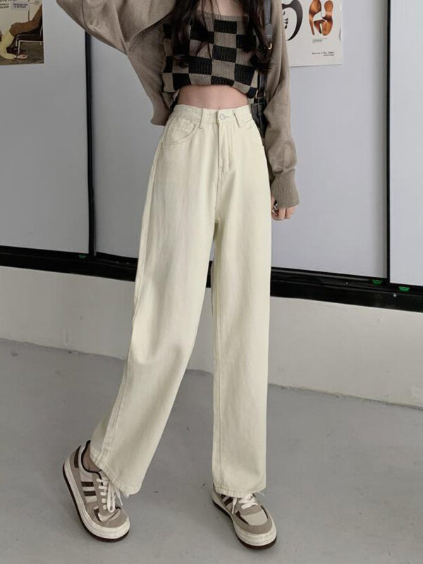 กางเกงยีนส์ผู้หญิง2022ฤดูร้อนใหม่ออกแบบ Denim กางเกงหลวมขากว้างยาวสูงเอวกางเกง