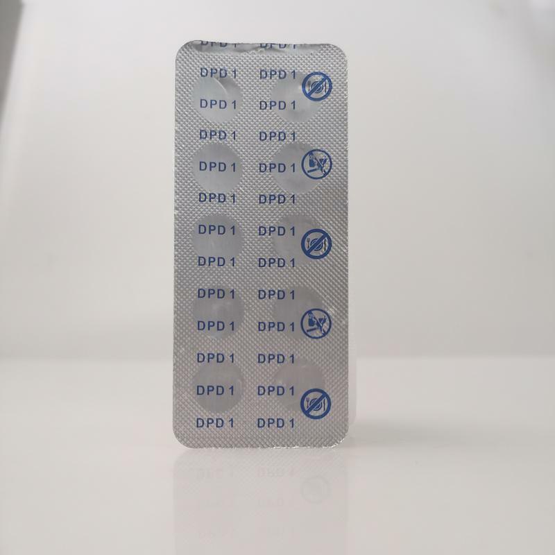 แท็บเล็ตทดสอบคลอรีนในน้ำ100ชิ้นชิ้นชิ้นทดสอบคลอรีน DPD1เร็วภาพได้ในระดับสูงแท็บเล็ตสำหรับทดสอบคลอรีนในน้ำ