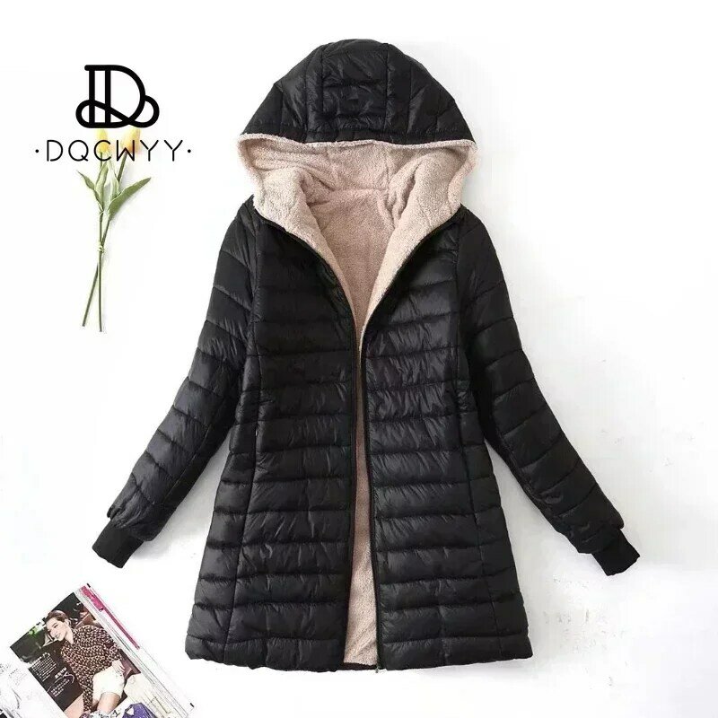 Women's Jacket Winter New Mid Length Korean Edition Hooded Fit Plus Fleece Cotton Coat Warm Lamb Fleece Parkas Winter Jackets