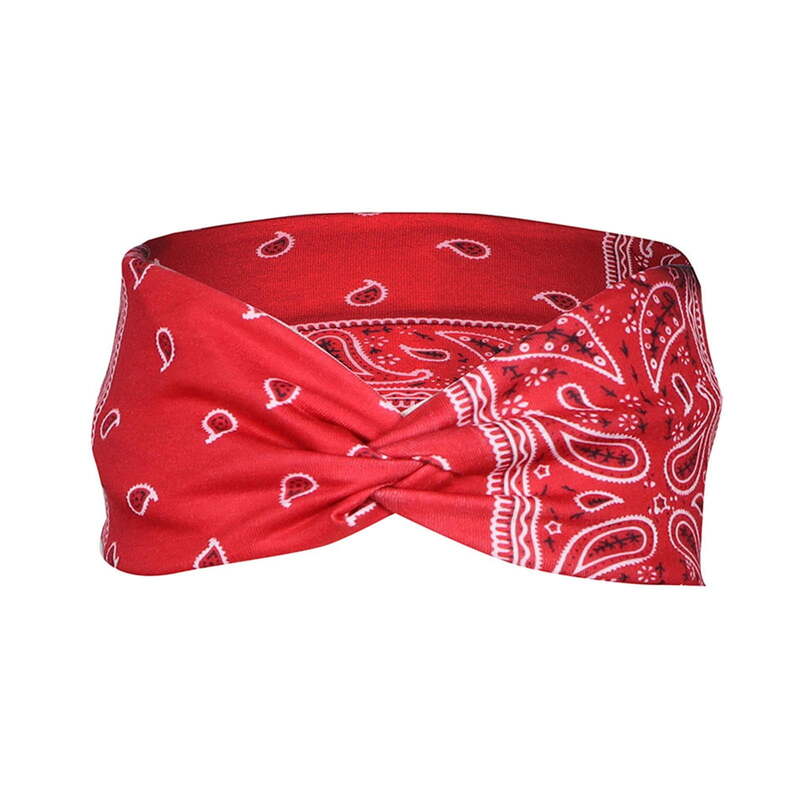 YUEHAO accessories Women Print Headband Elastic Head Wrap Hair Band Bandana Headband Heardband Red