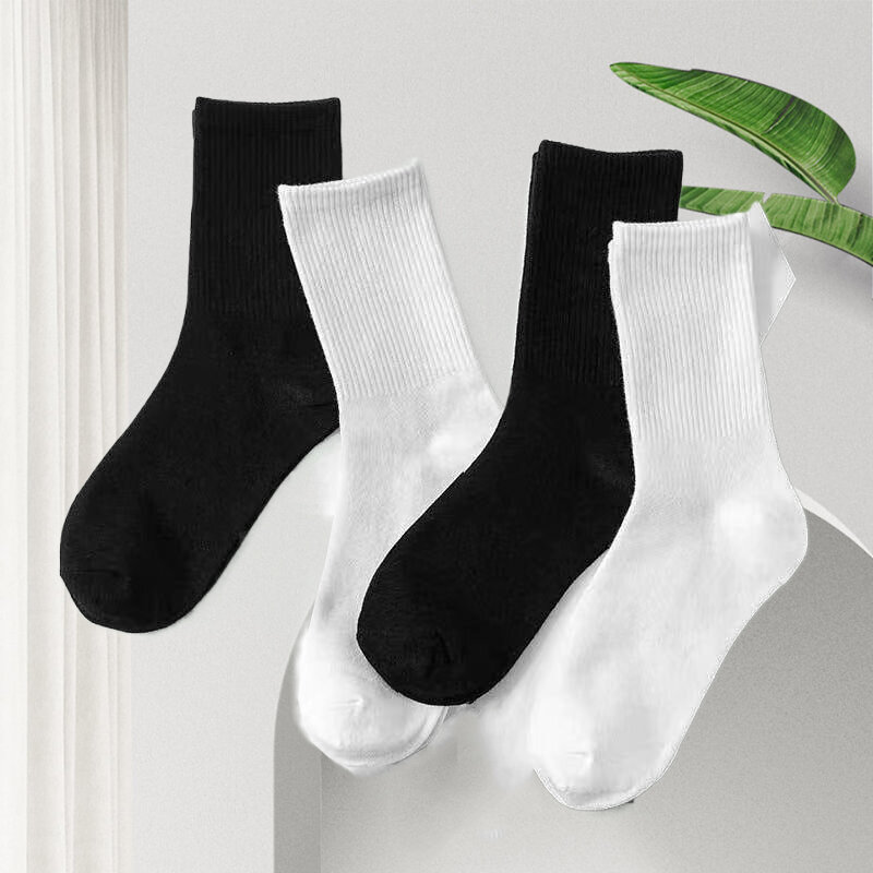 Calcetines deportivos de algodón para hombre, medias de tubo medio, suaves, transpirables, informales, color blanco y negro, 5/10 pares