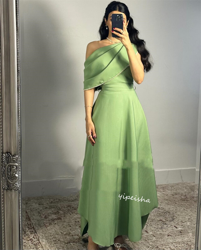 Prom Dress Evening   Saudi Arabia Jersey Pearl Engagement A-line One-shoulder Bespoke Occasion Gown Midi es  